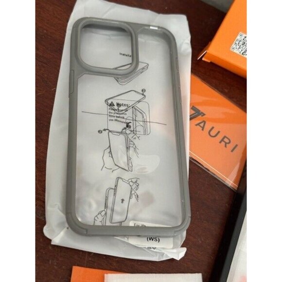 iPhone 15 Pro Max Case TAURI Gray Clear Tempered Glass Protector Camera Cover - Picture 3 of 8